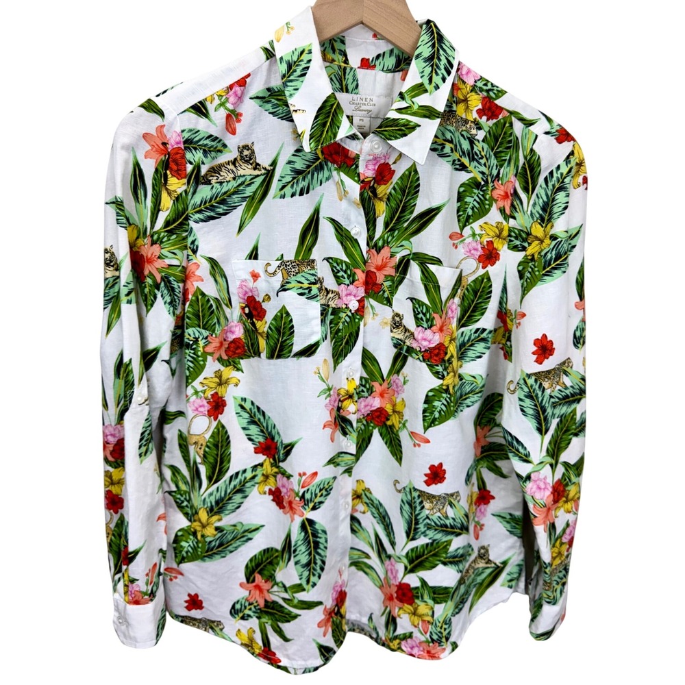 Charter Club Luxury Linen Tropical Shirt Women Size Petite S Resortwear Vacation